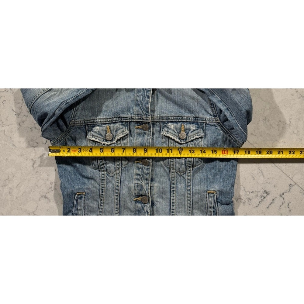 VTG 90s J.Crew Denim Jacket Womens XS Blue Distressed Trucker Casual Y2K - Picture 7 of 10